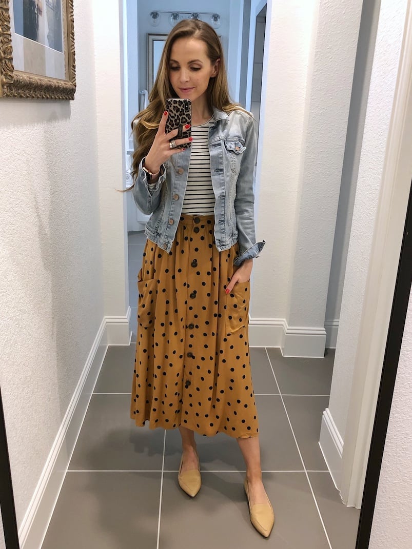 polka dot skirt and striped tee
