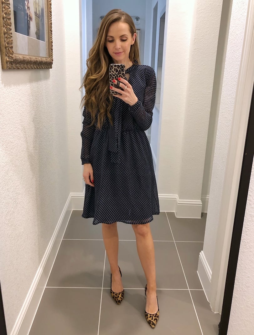 polka dot dress and leopard heels