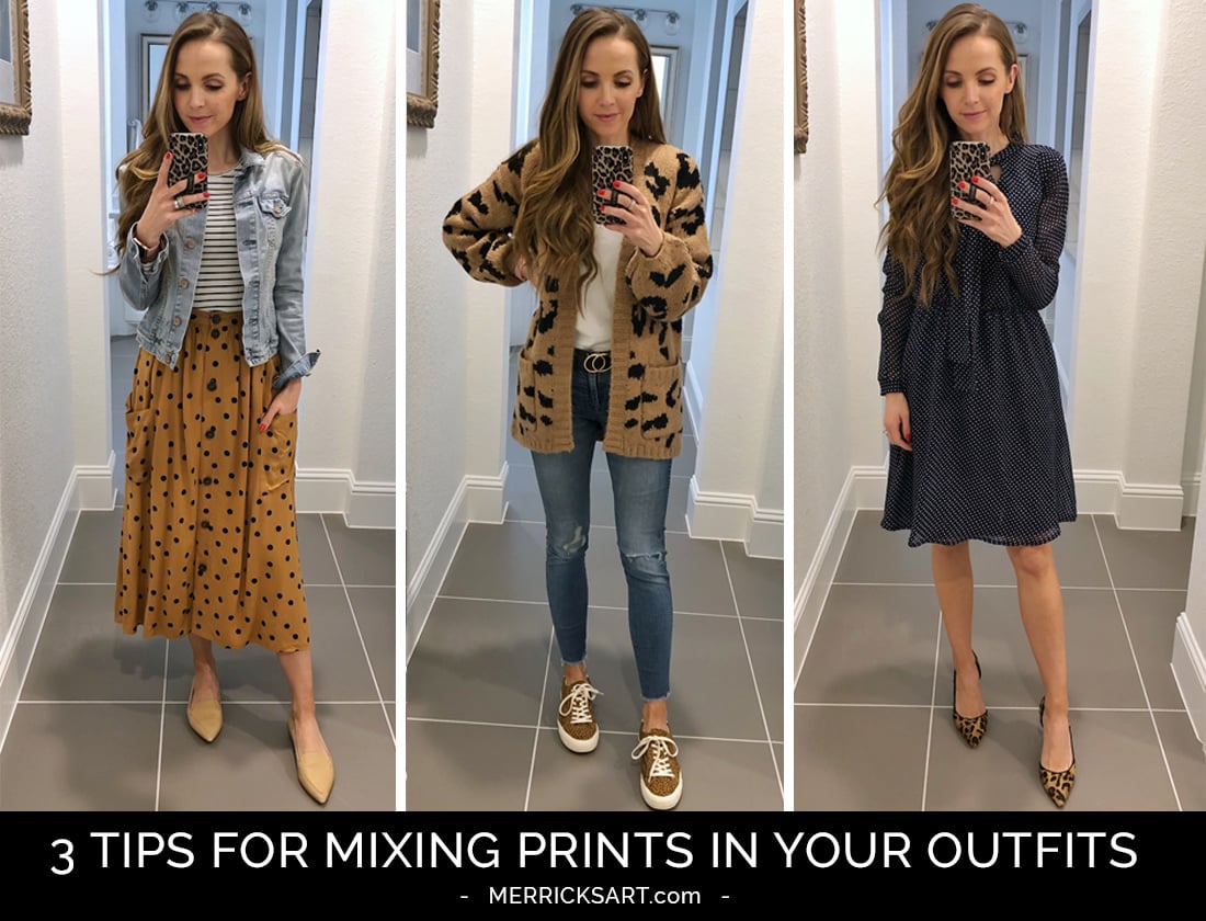 collage of print mixing outfits