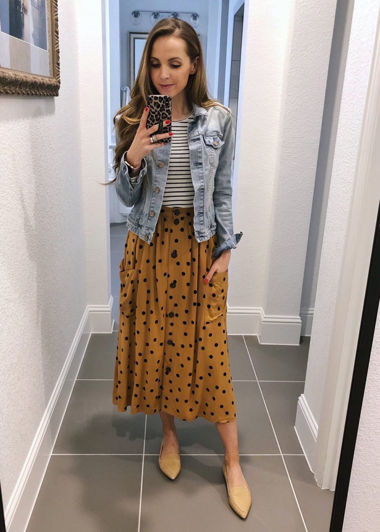 denim jacket and skirt