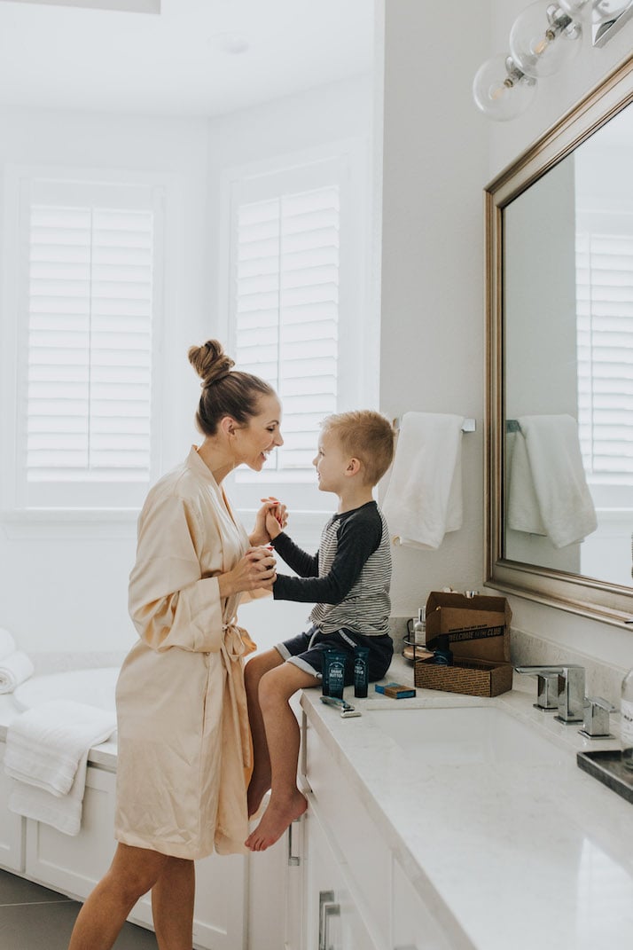 bathroom with silk robe