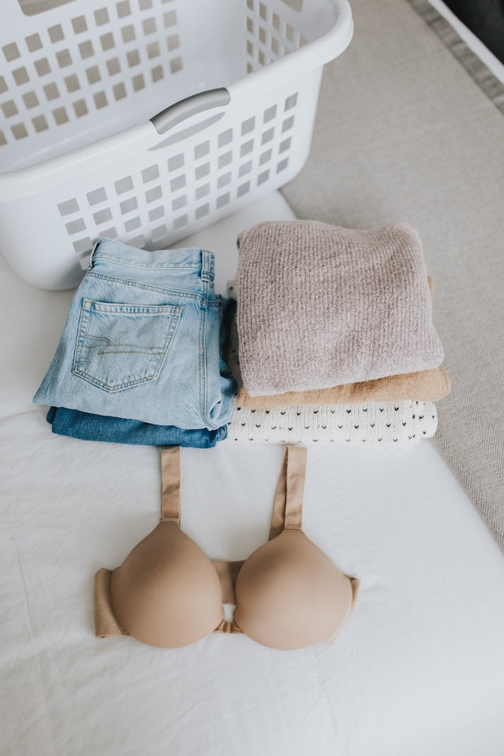 spanx bra with folded laundry