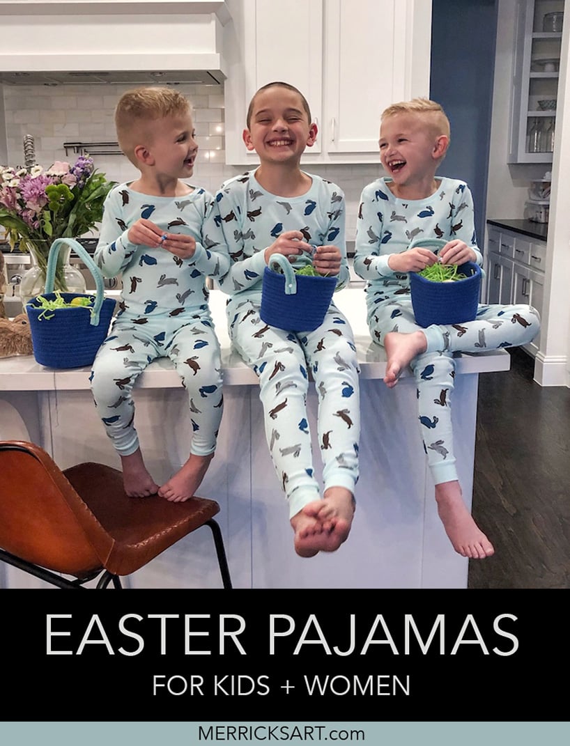 boys on the counter with easter pajamas