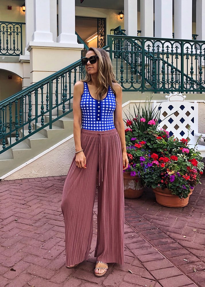 weekend recap - gingham one-piece swimsuit and wide leg pants