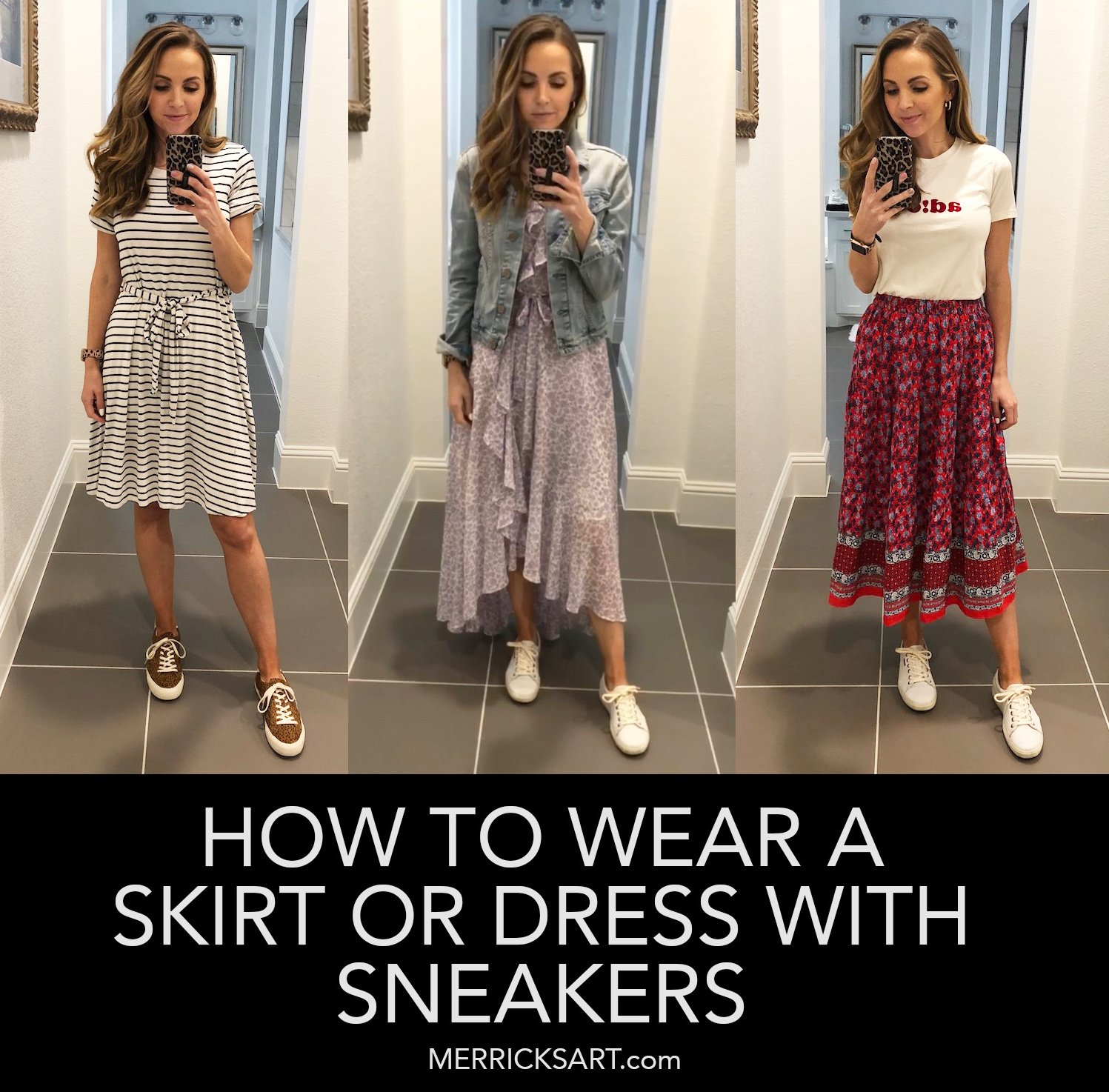 three sneaker and dress outfit ideas