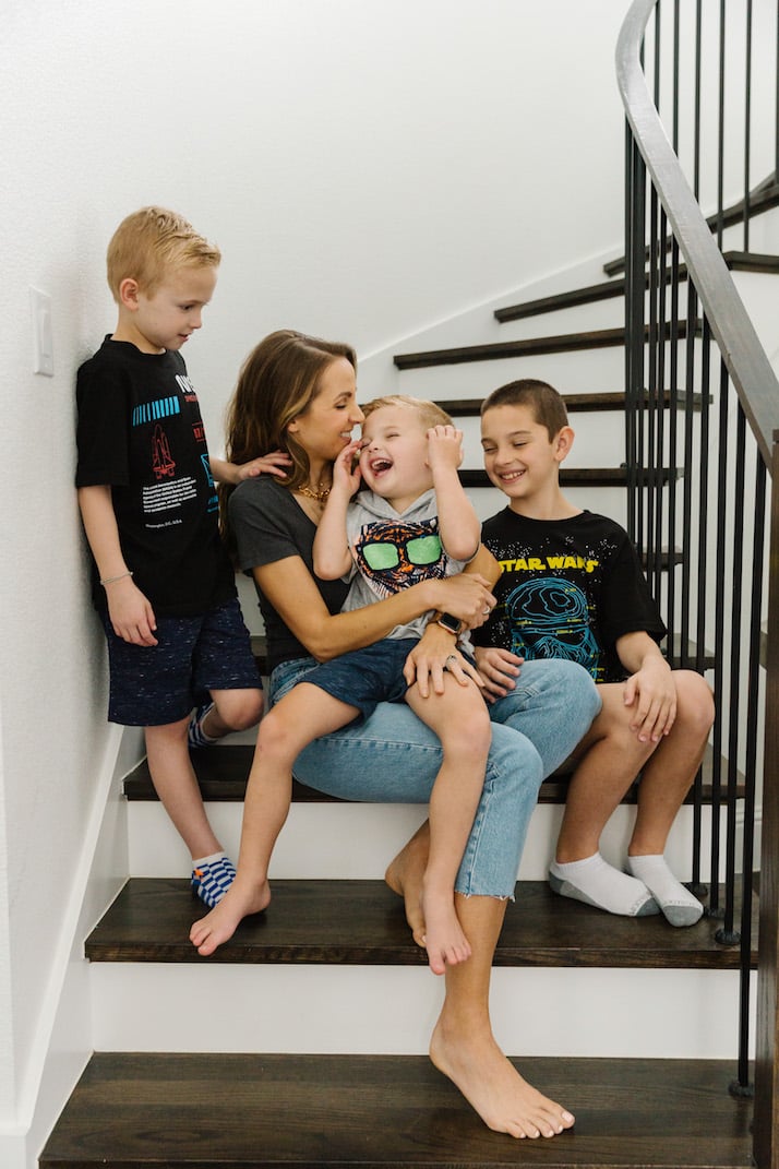 mom and boys on the stairs