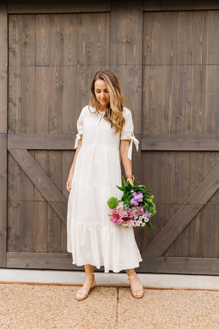 white madewell dress, studded sandals