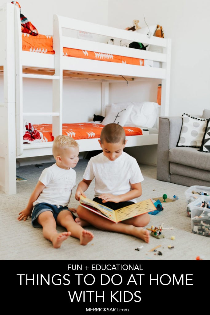white bunk bed with orange quilt and legos