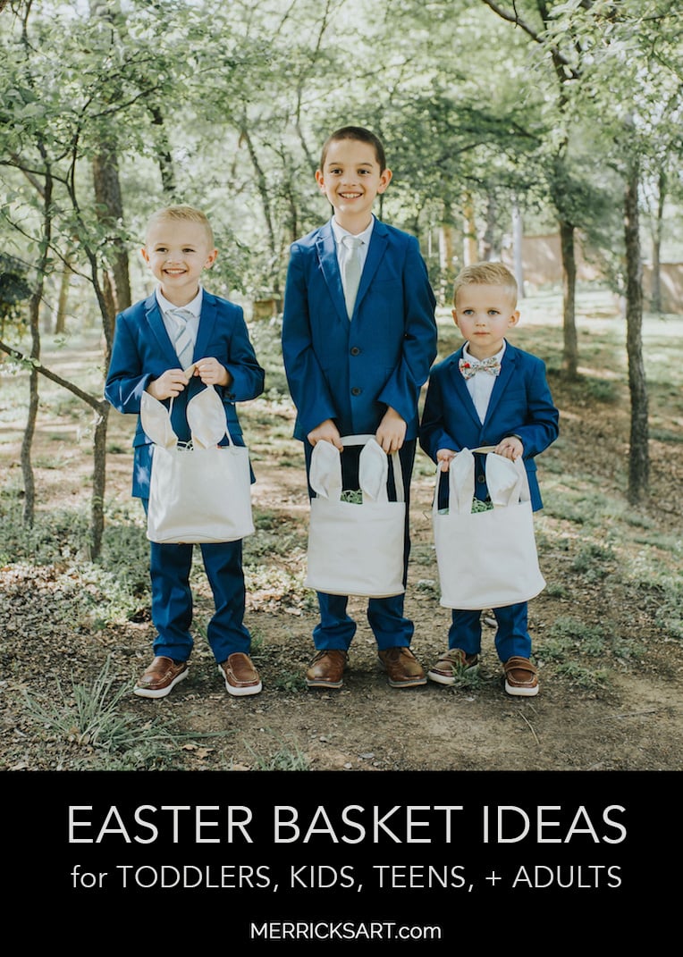 boys in suits with easter baskets