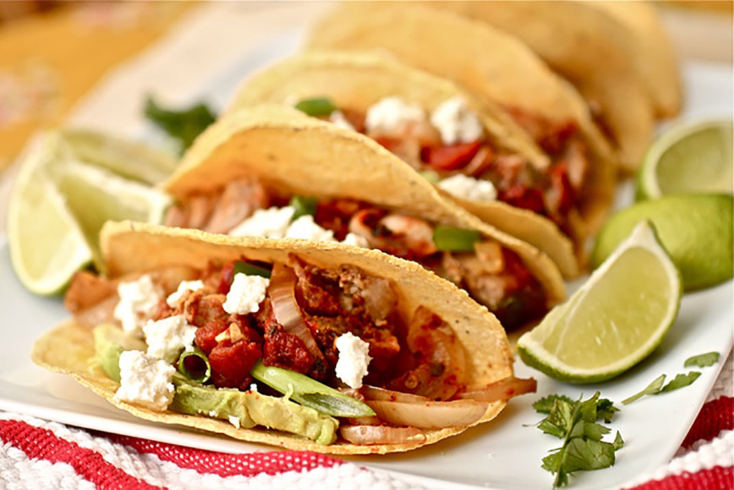 spicy pork tinga tacos