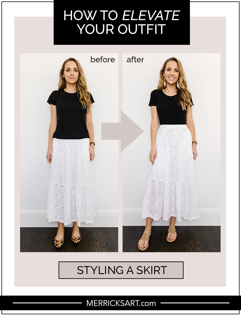 white eyelet skirt with black tee