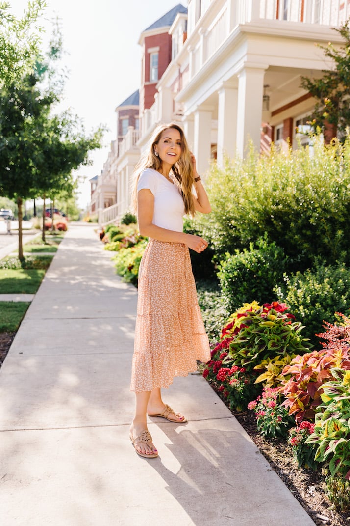 tiered midi skirt