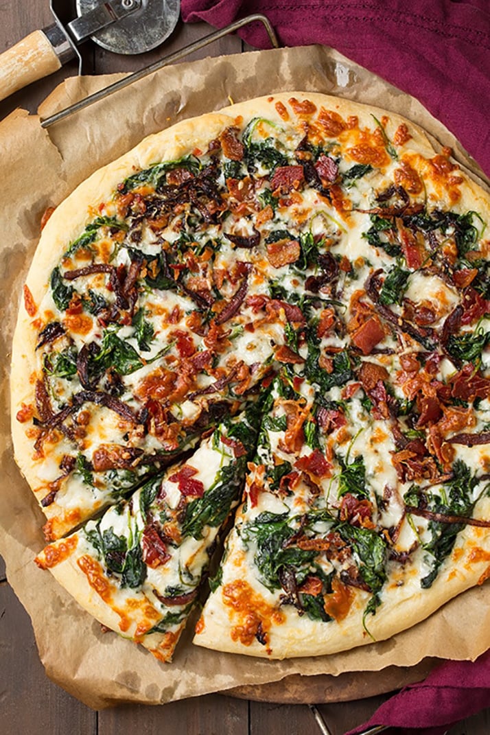 caramelized onion bacon spinach pizza