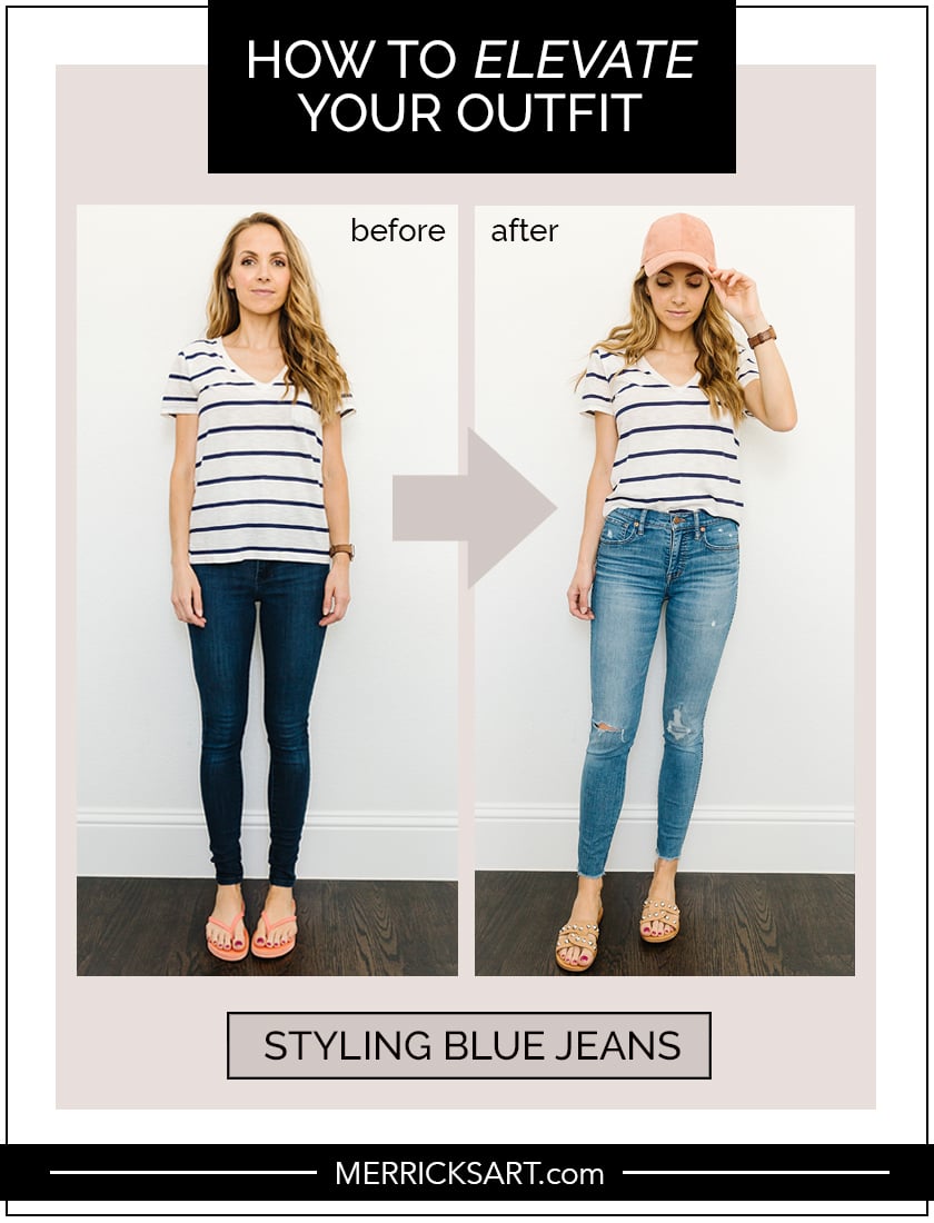 blue jeans with striped tee summer outfit
