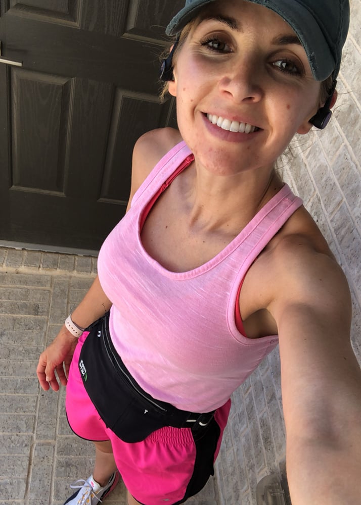 pink tank and pink running shorts