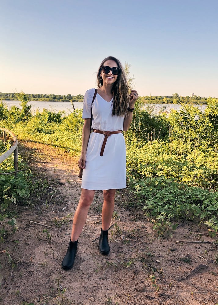 white t-shirt dress with belt