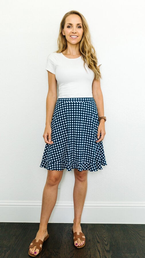gingham skirt with white bodysuit