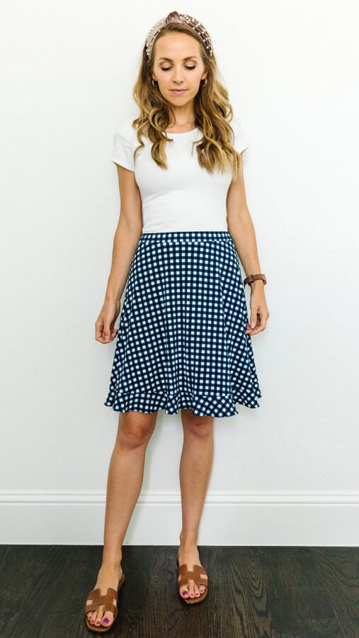 gingham skirt with white bodysuit