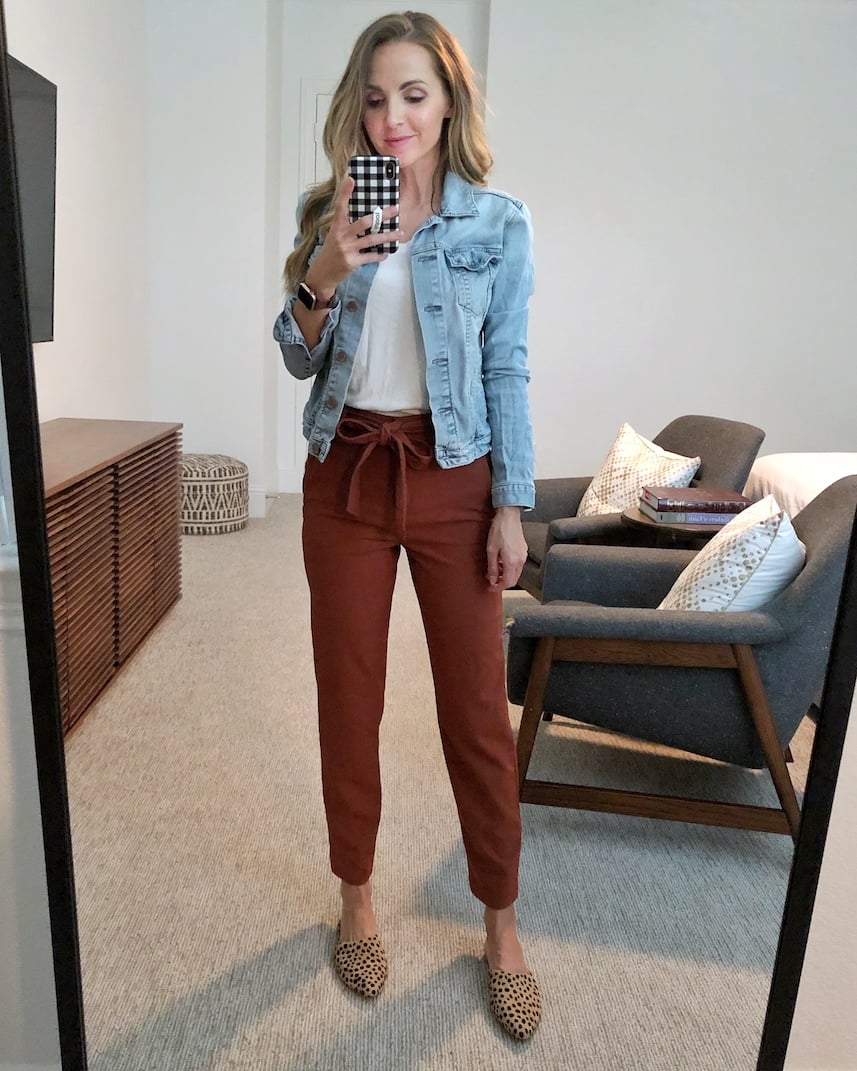 denim jacket with bow pants