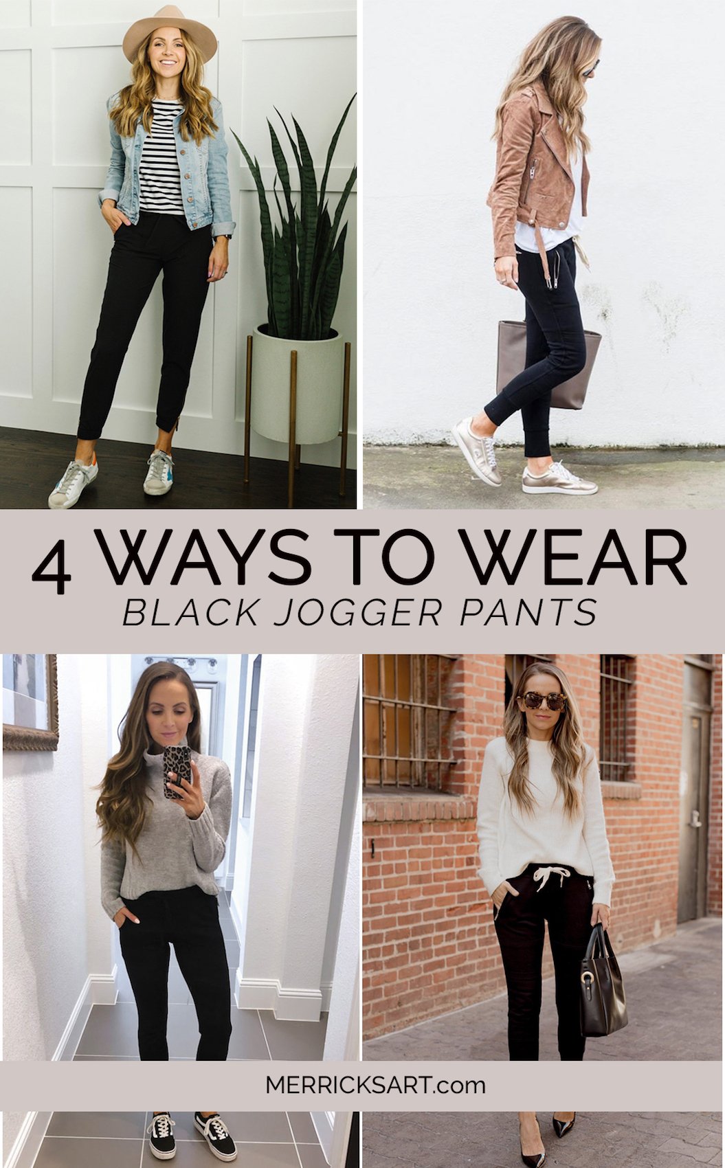 collage of black jogger outfits