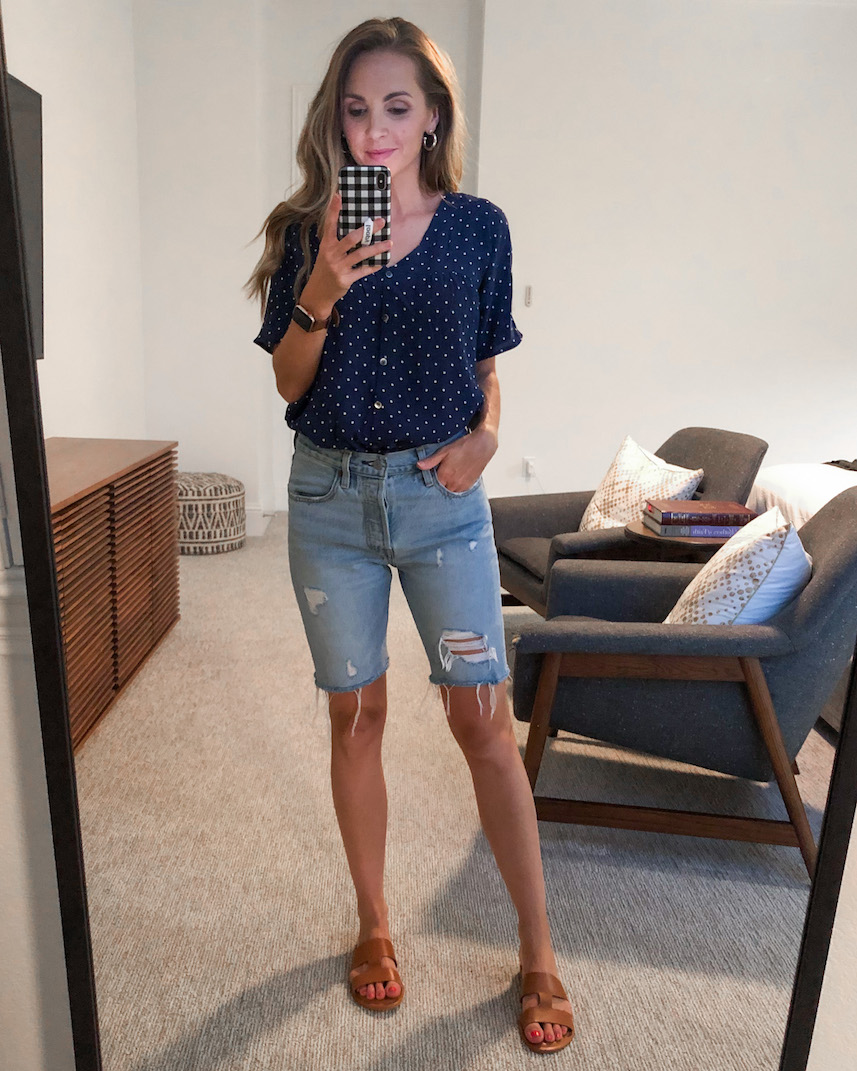 shorts and madewell polka dot top