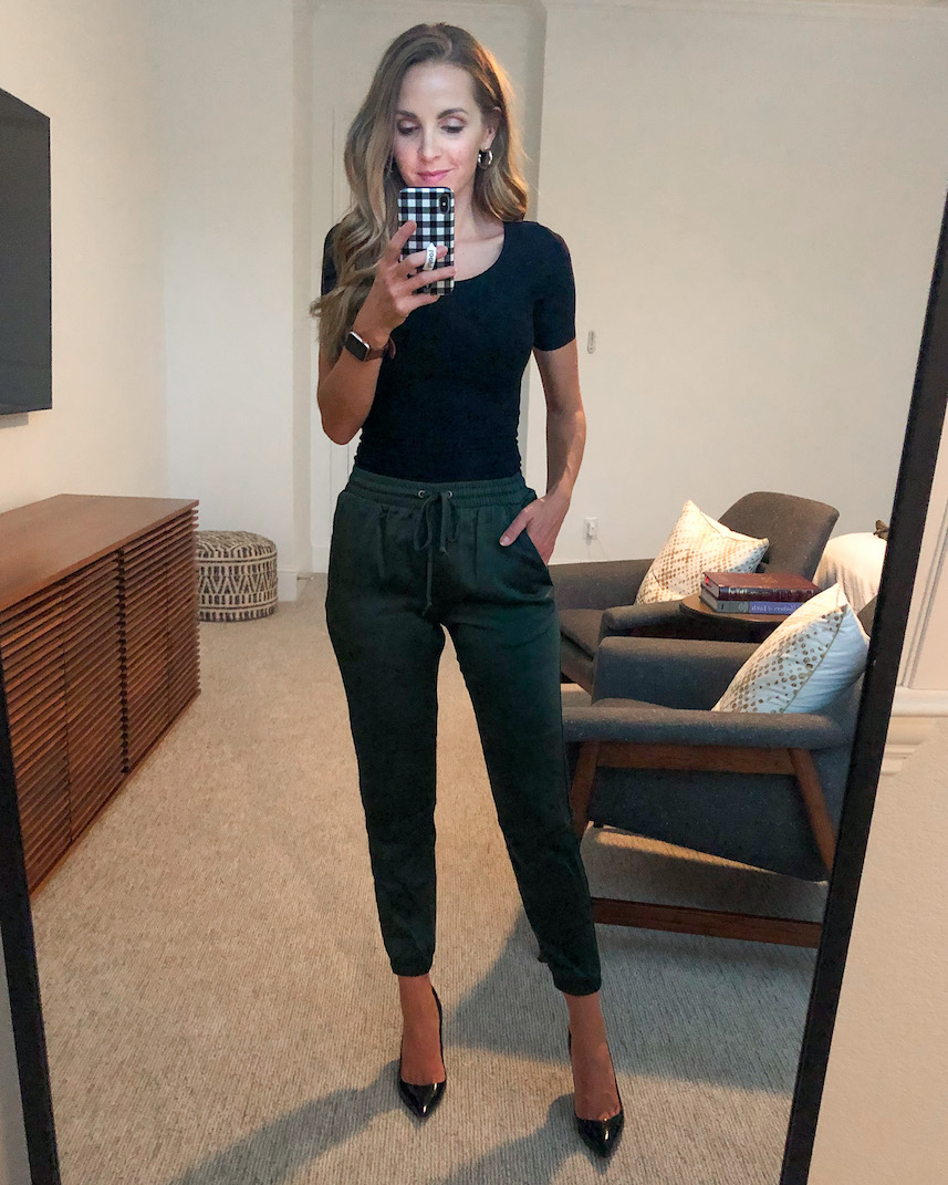 satin joggers with bodysuit