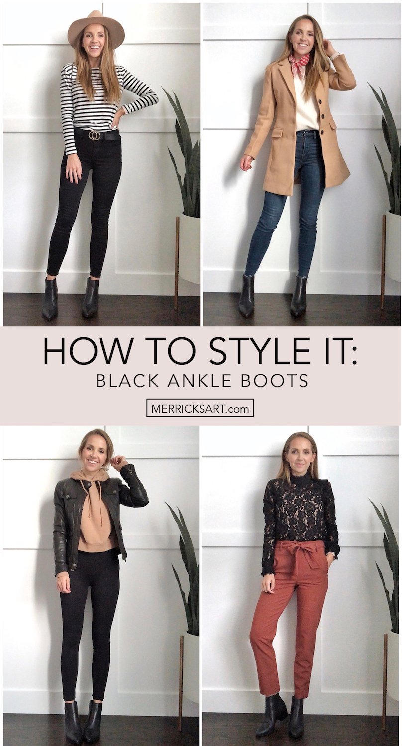 black bootie outfits collage of outfits with black ankle boots