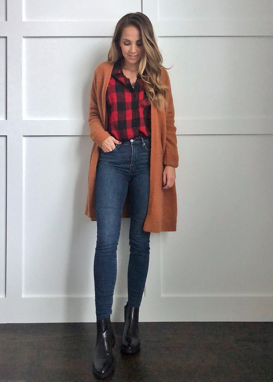plaid shirt outfits buffalo plaid shirt with rust cardigan