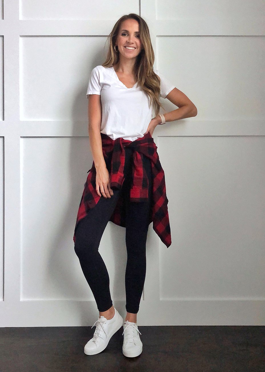 plaid shirt outfits white shirt with buffalo plaid shirt tied around waist