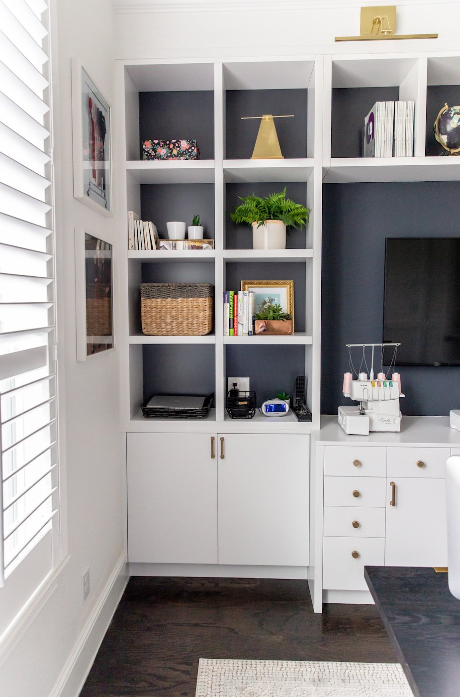 home office bookshelves white with gray wall