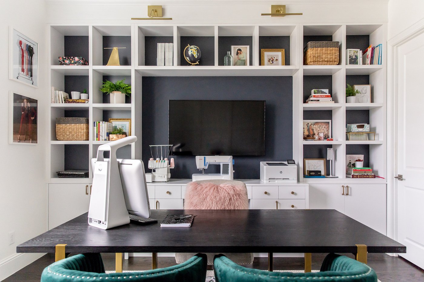 home office bookshelves white with gray wall