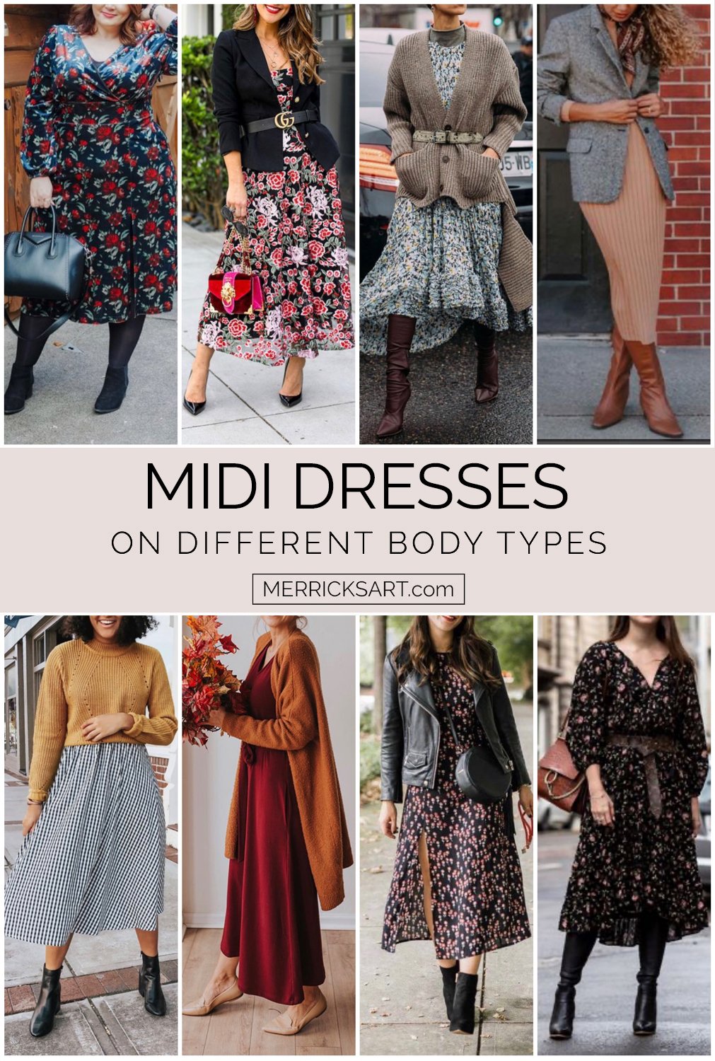 Midi dresses outfits on different body types