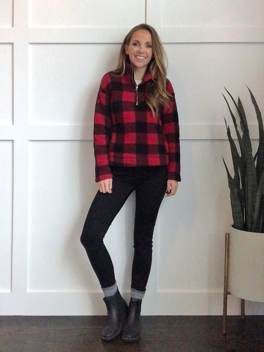 ankle boots with sherpa pullover and tall socks