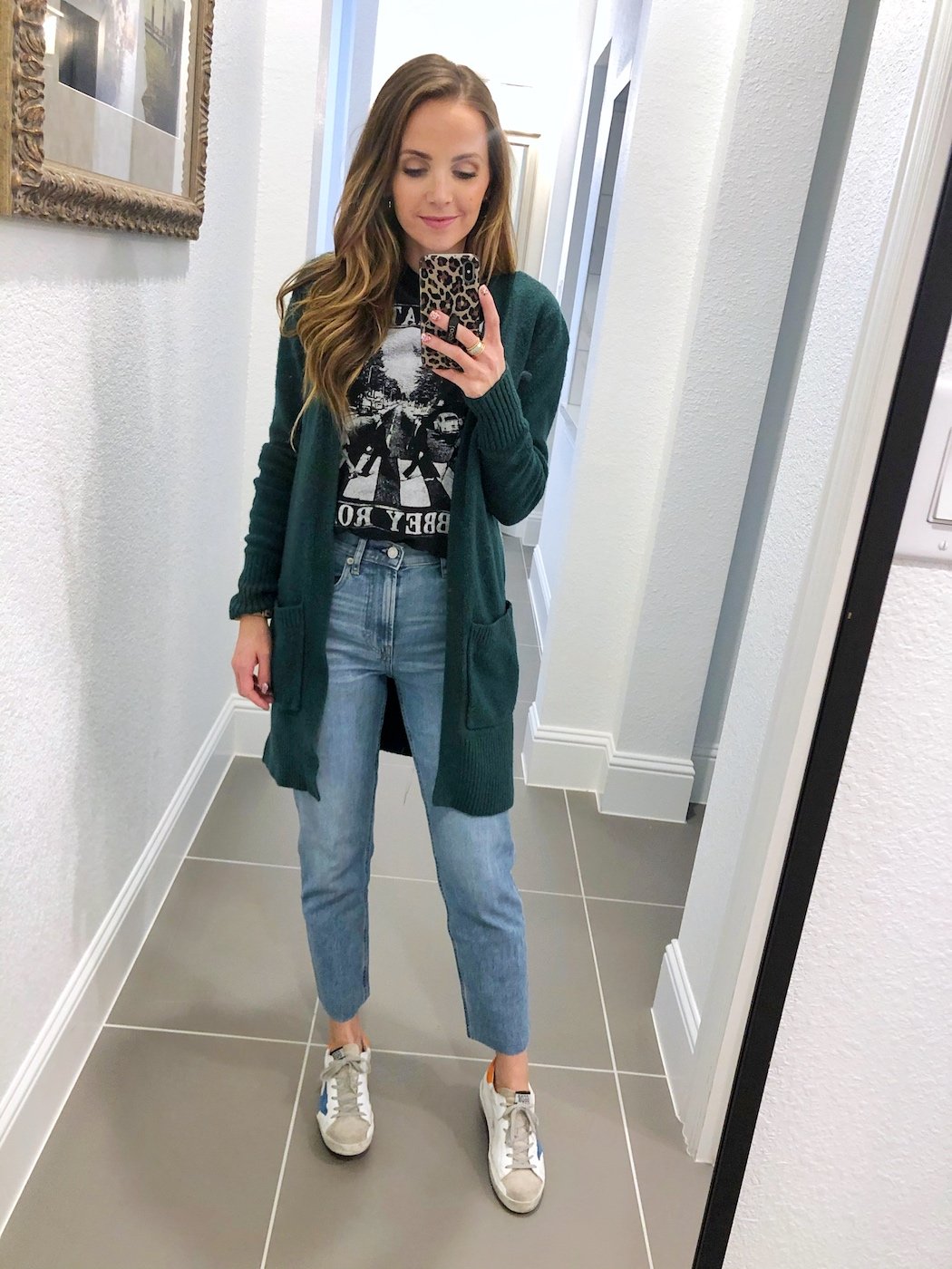 cardigan outfits with mom jeans and graphic tee