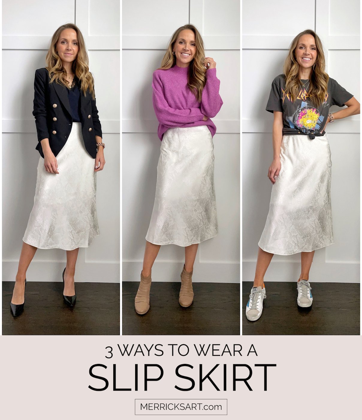three ways to wear a slip skirt