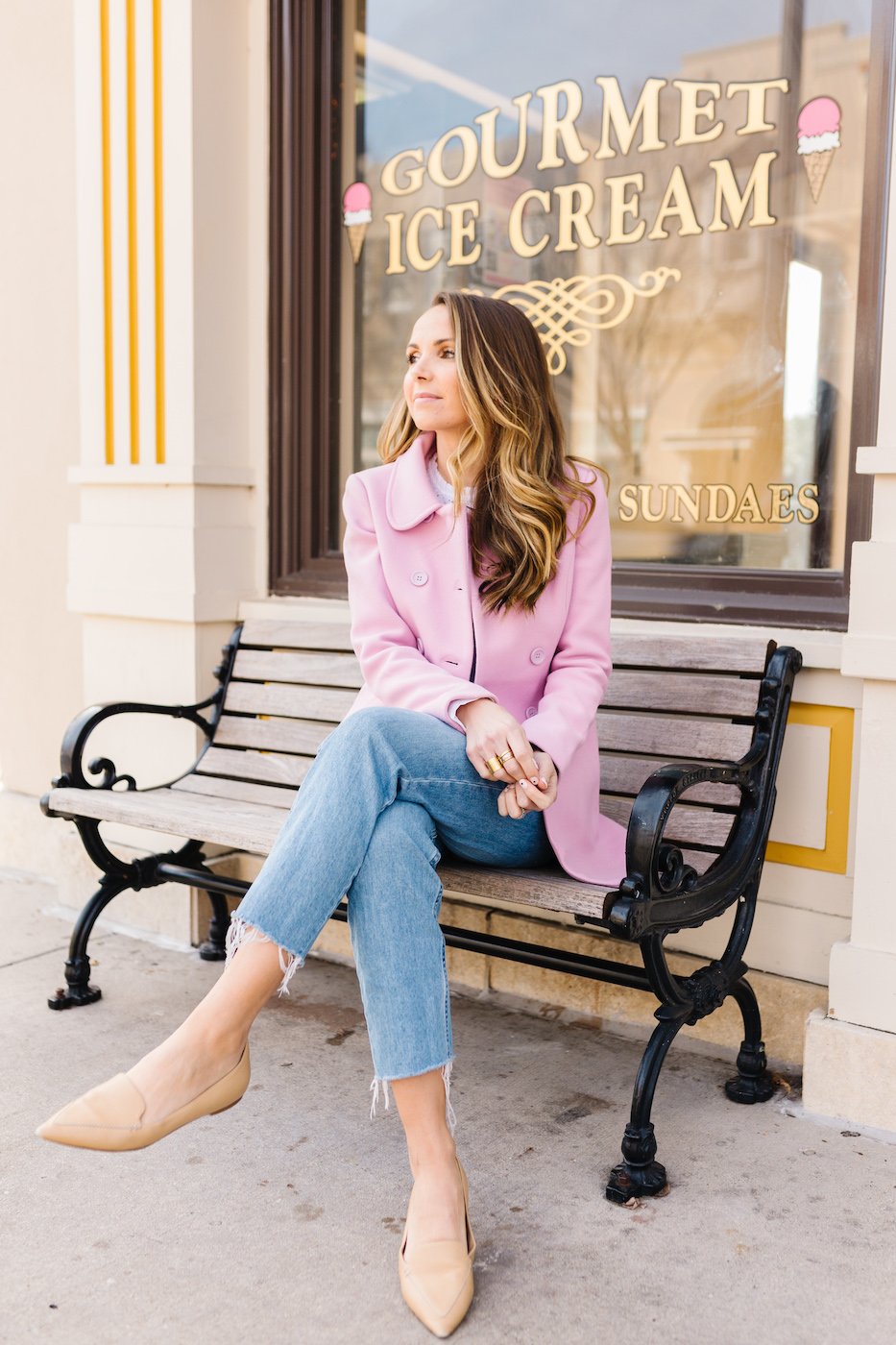 lilac peacoat for Valentine's Day Outfit