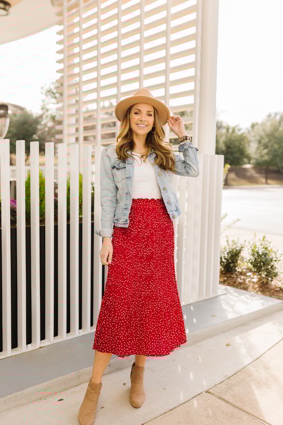 red midi skirt - valentine's day outfit idea