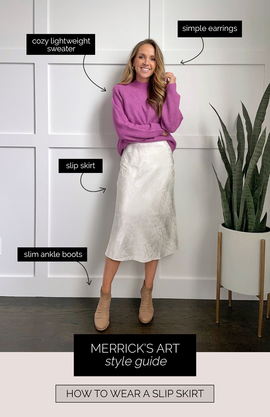 How to wear a slip skirt: sweater and boots