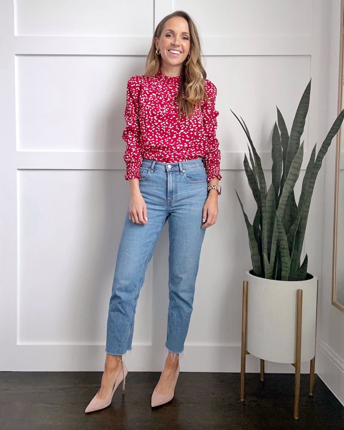 straight leg jeans with a blouse