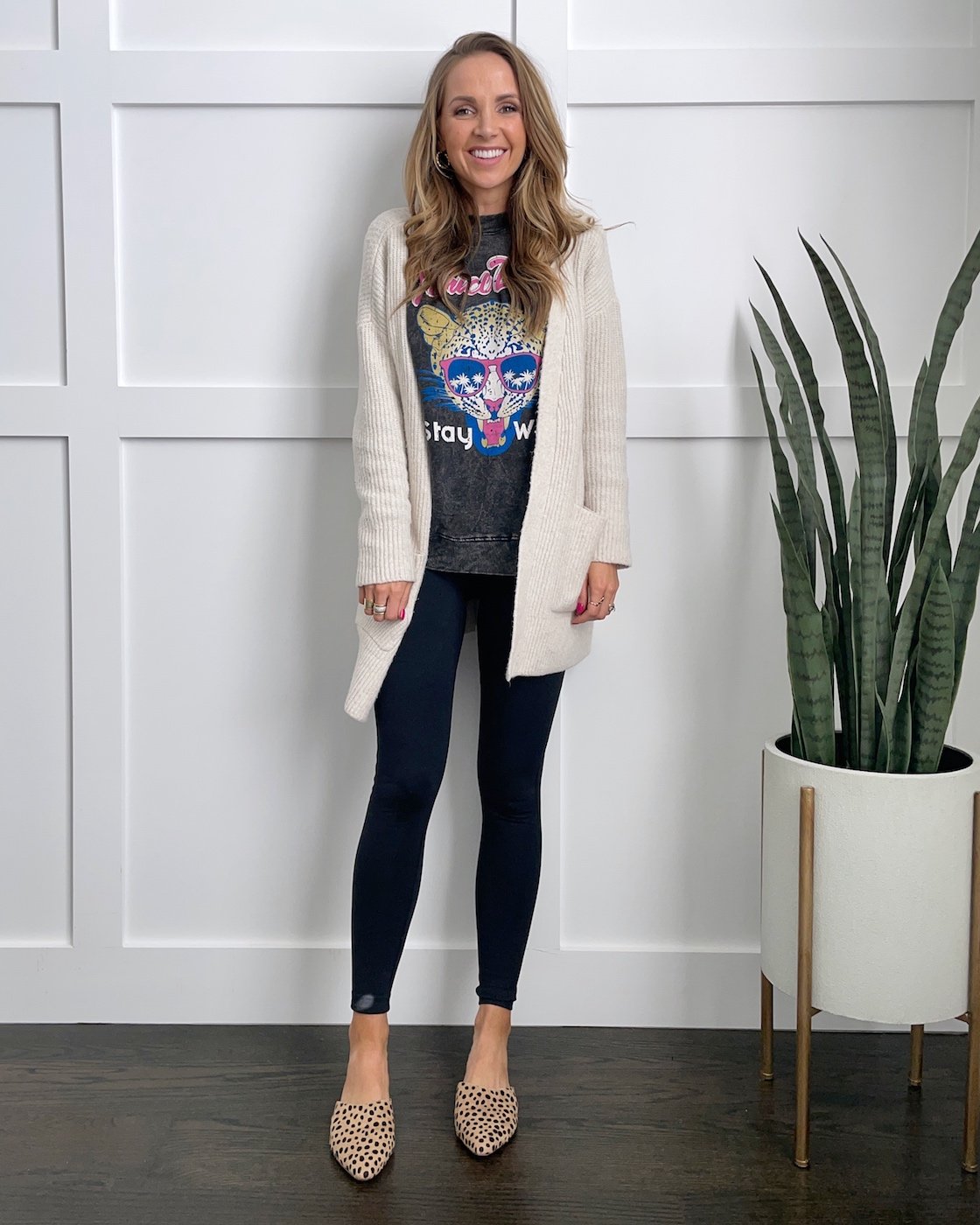 black leggings with a cardigan