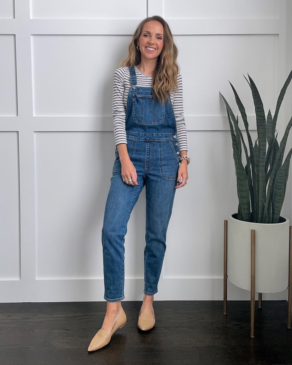 overalls with striped shirt