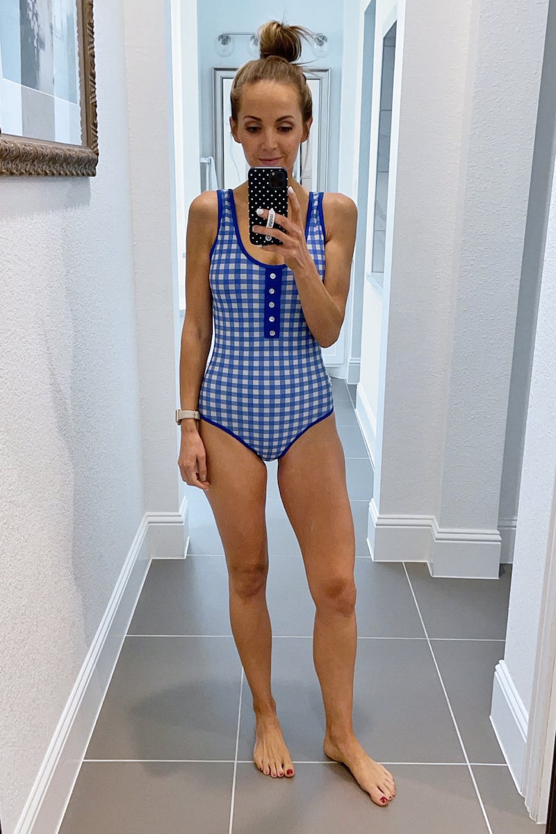 coral reef checkered one piece swimsuit