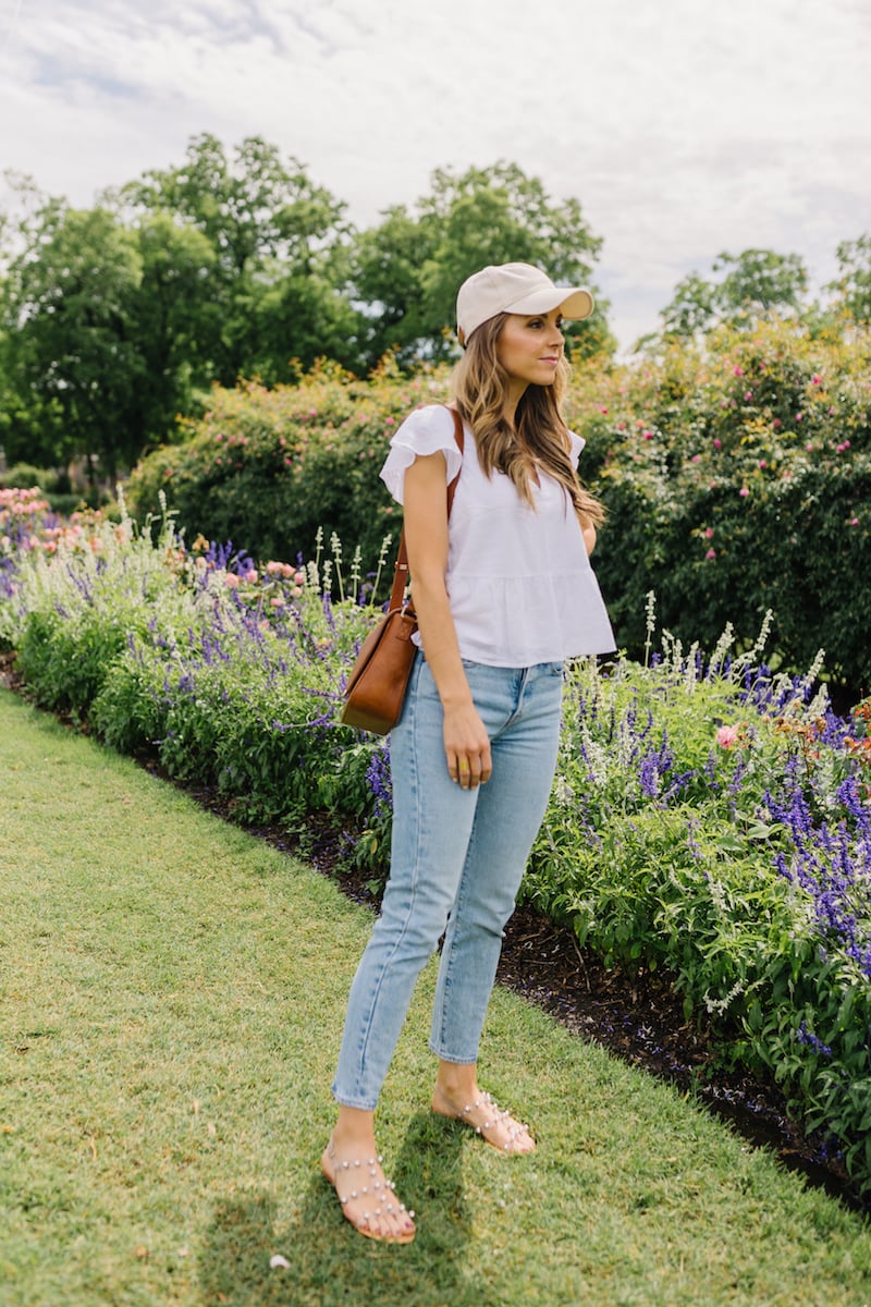 light wash jeans and white shirt