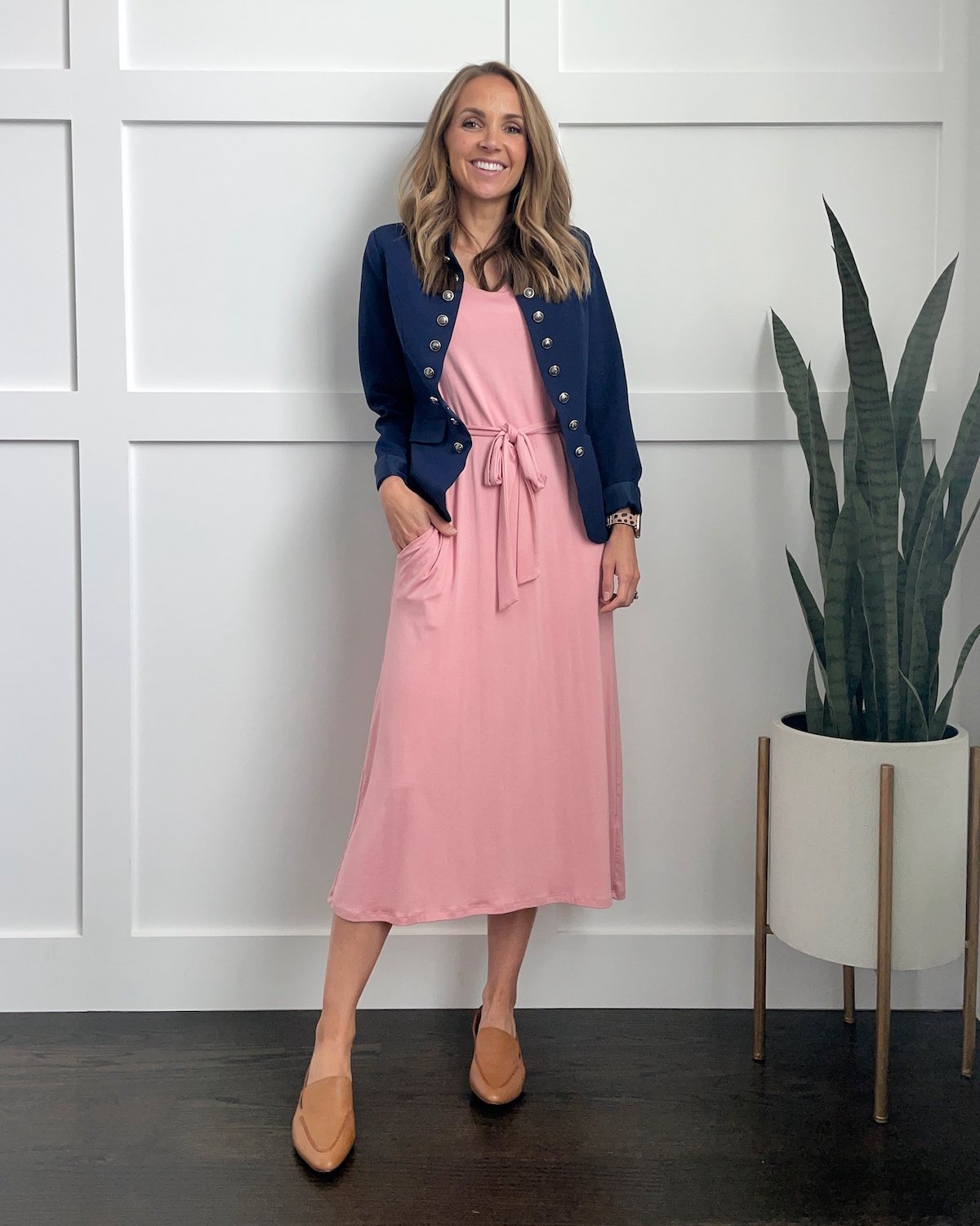 pink midi dress workwear