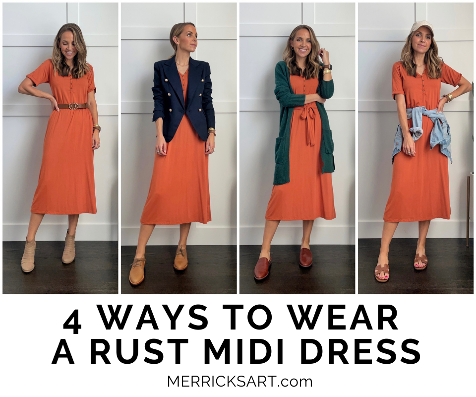 merrick white collection rust dress outfit ideas