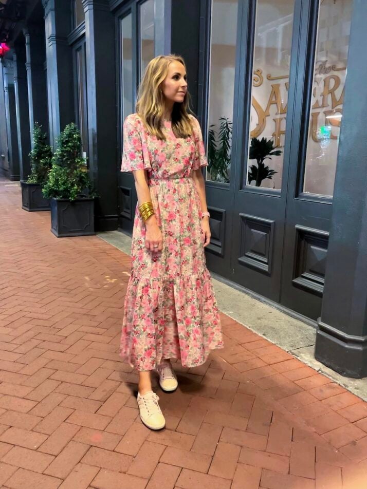 floral maxi dress with sneakers