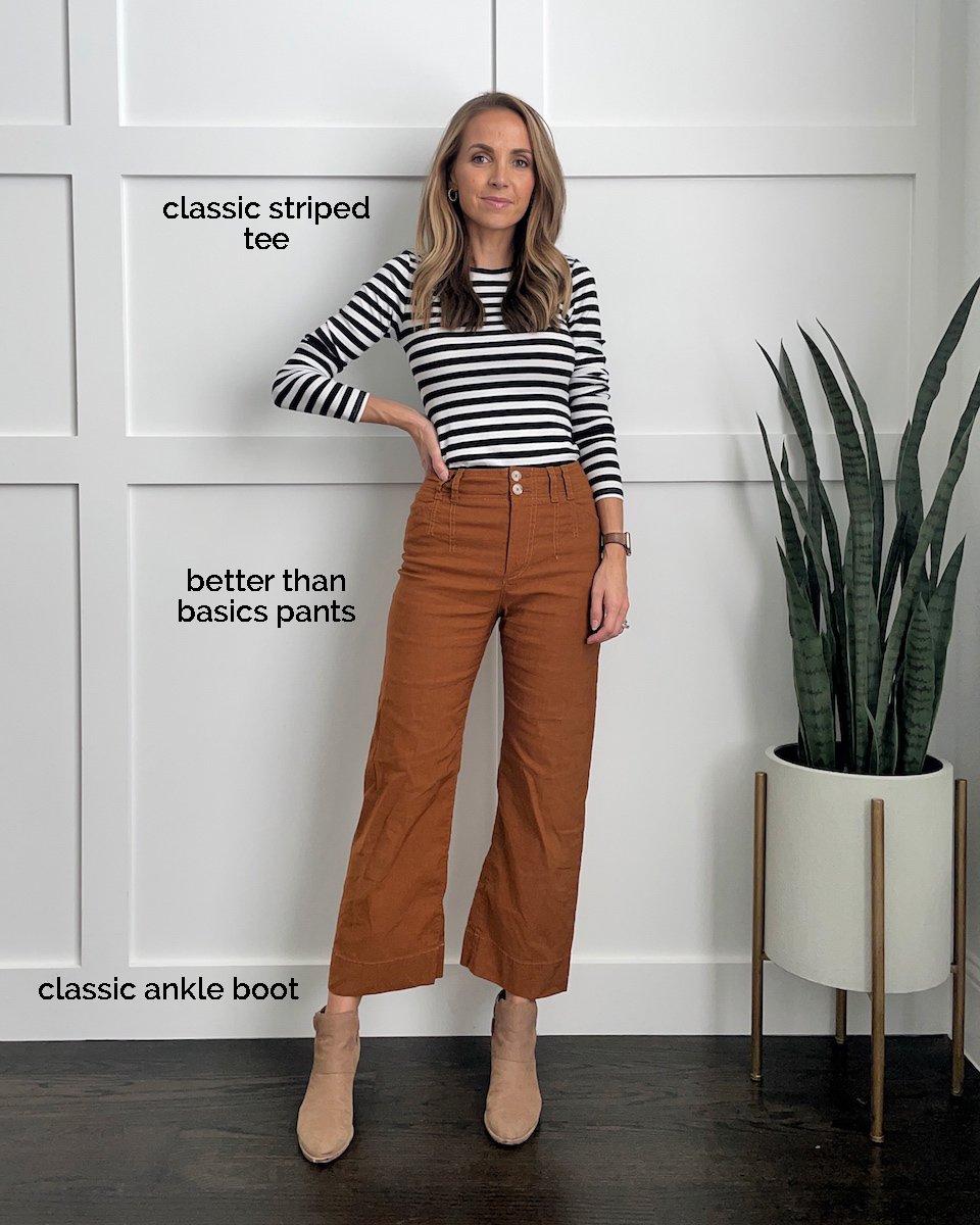 wide leg pants striped tee