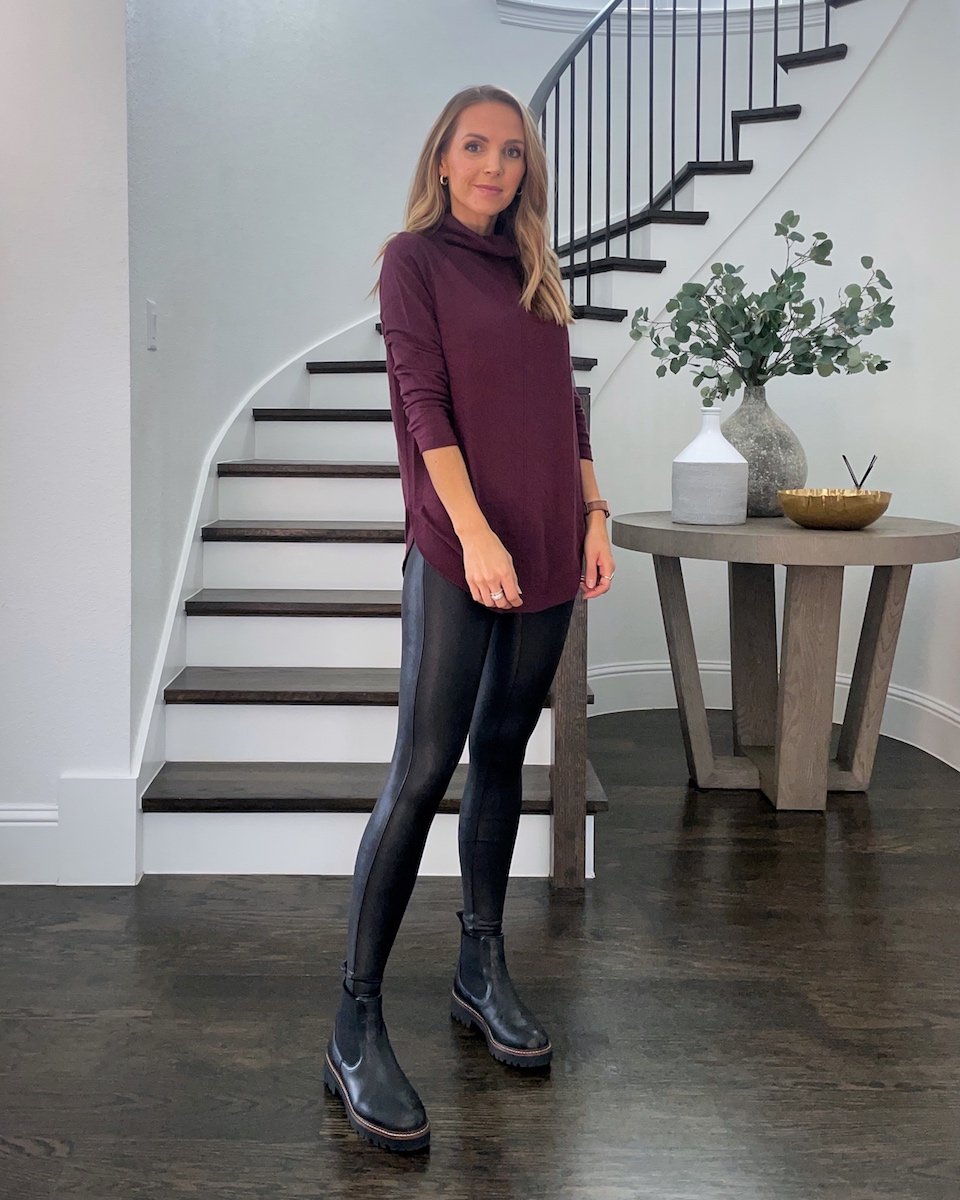 leather leggings with long sweater