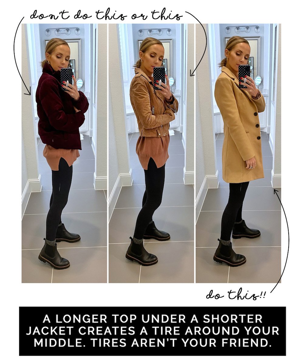 how to wear a long top with a jacket