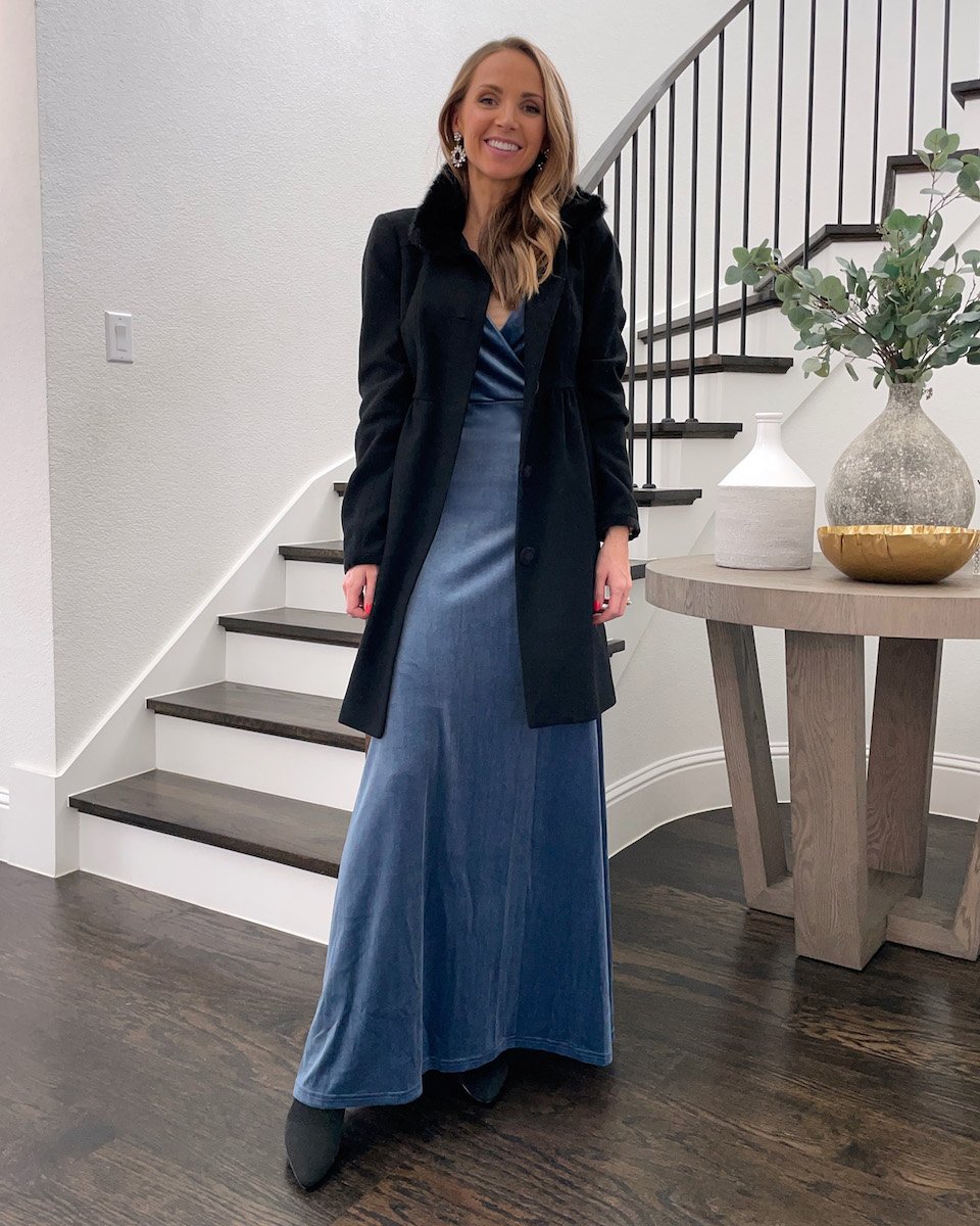 velvet blue maxi dress